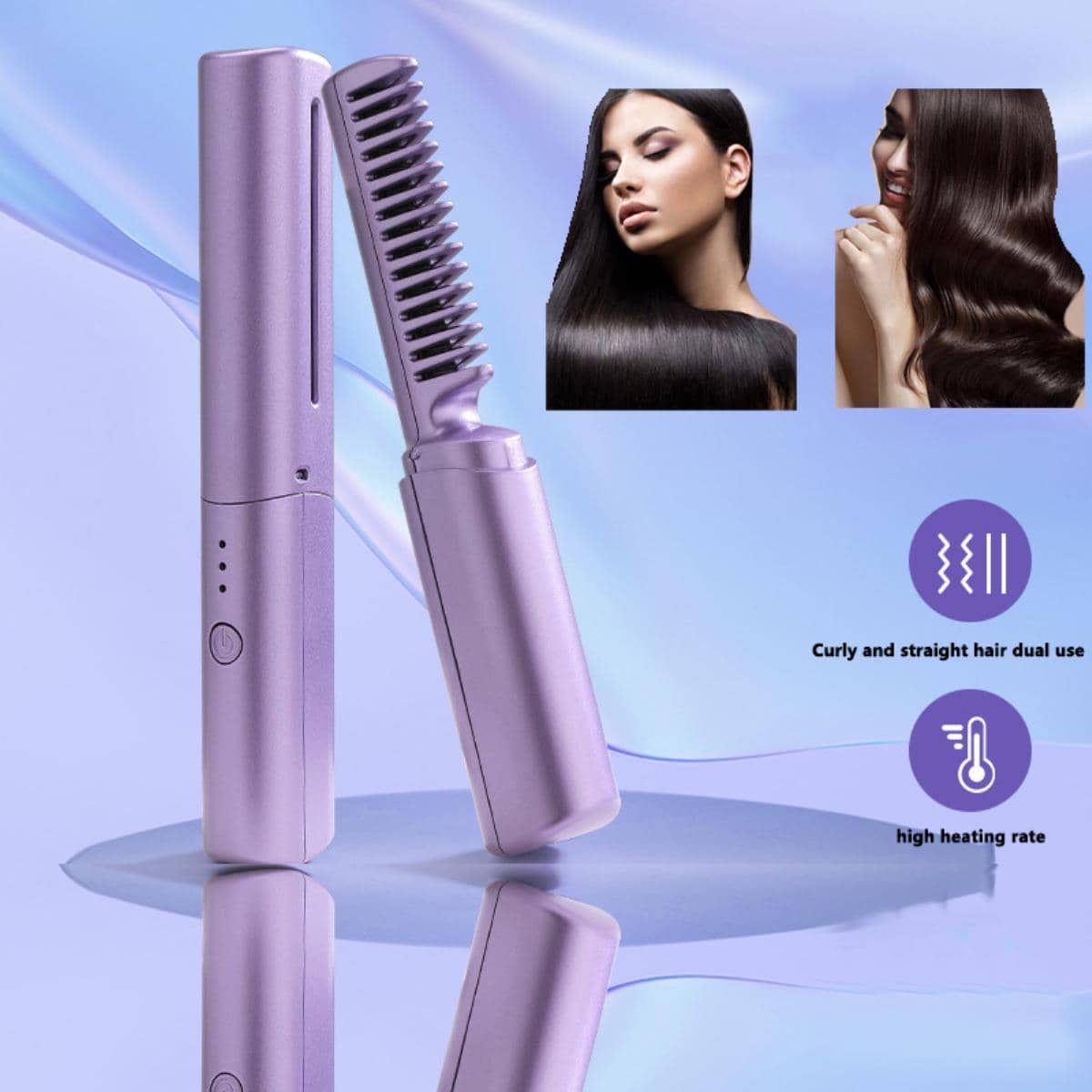 2 In 1 Portable Cordless Hair Straightener Brush Comb - Fast Heating Negative Ion Hair Care