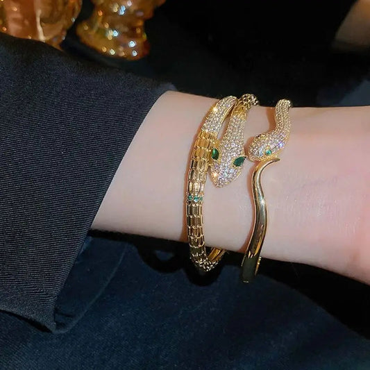 Brazalete de serpiente pequeño con decoración de circonitas plateadas