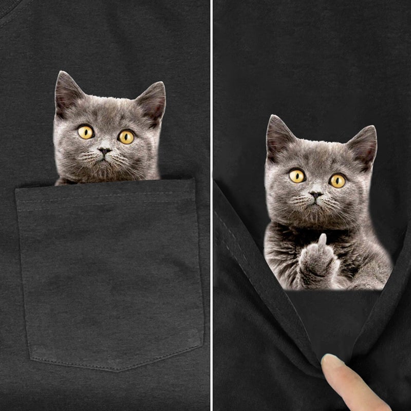 😾🖕Pocket Middle Finger Cat T-Shirt(Buy 2 Free Shipping)