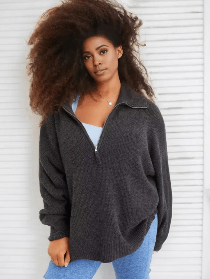 Cozy Half Zip Waffle Weave Sweater Set