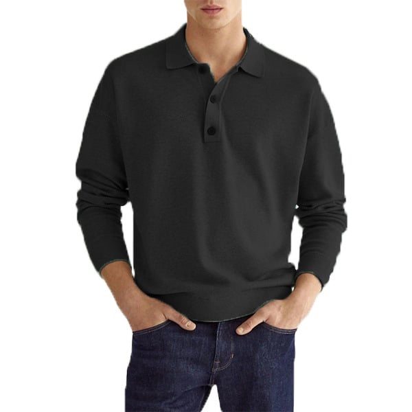 Men's Casual Loose Lapel Long Sleeve Polo Shirt