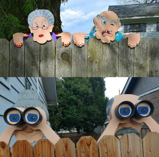 Fence Decoration Nosy Old Man and Lady Garden Yard Art