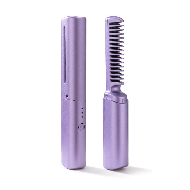 2 In 1 Portable Cordless Hair Straightener Brush Comb - Fast Heating Negative Ion Hair Care