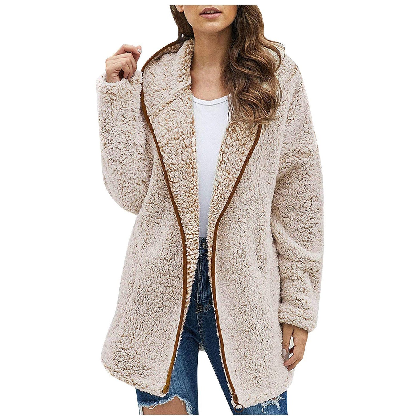 Women's oversized hooded fluffy fleece coat