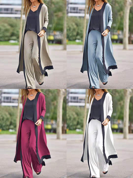 🔥 Stylish Casual Womenswear 3 Piece Set (Soft Vest, Long Sleeve Cardigan Top + High Waisted Pants)