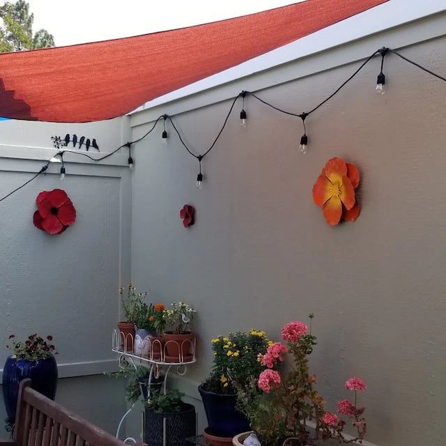 🌺🌺Giant Wall Hanging Poppy Set of 3 Red Metal Flowers Perfect Wall or Privacy Fence Accent