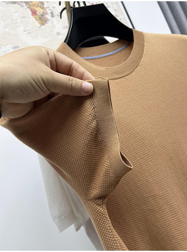 Mulberry silk short-sleeved round neck tops men's short-sleeved T-shirts trendy half-sleeved clothing