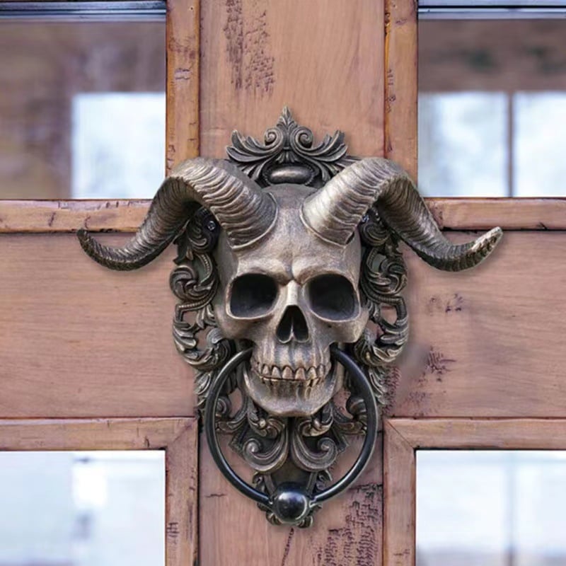 ☠️😈Horned Skull Statues Hanging Door Knocker