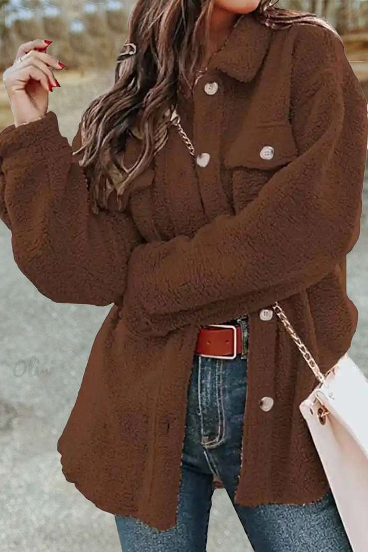 Women's Plus Size Teddy Fleece Long Casual Coat