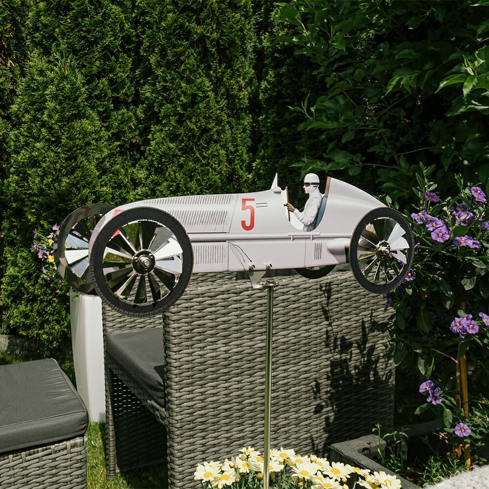 Outdoor Garden Balcony Race Car Decorative Windmill