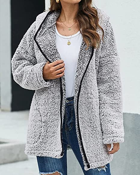 Women's oversized hooded fluffy fleece coat