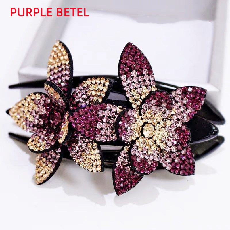 Rhinestone Double Flower Hair Clip