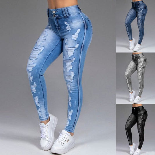 Extreme Distressed Mid Waist Skinny Jeans