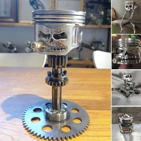 Piston Skull Face Sculpture