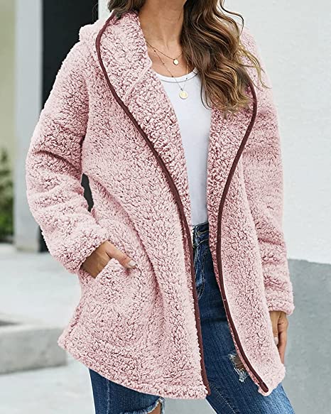 Women's oversized hooded fluffy fleece coat