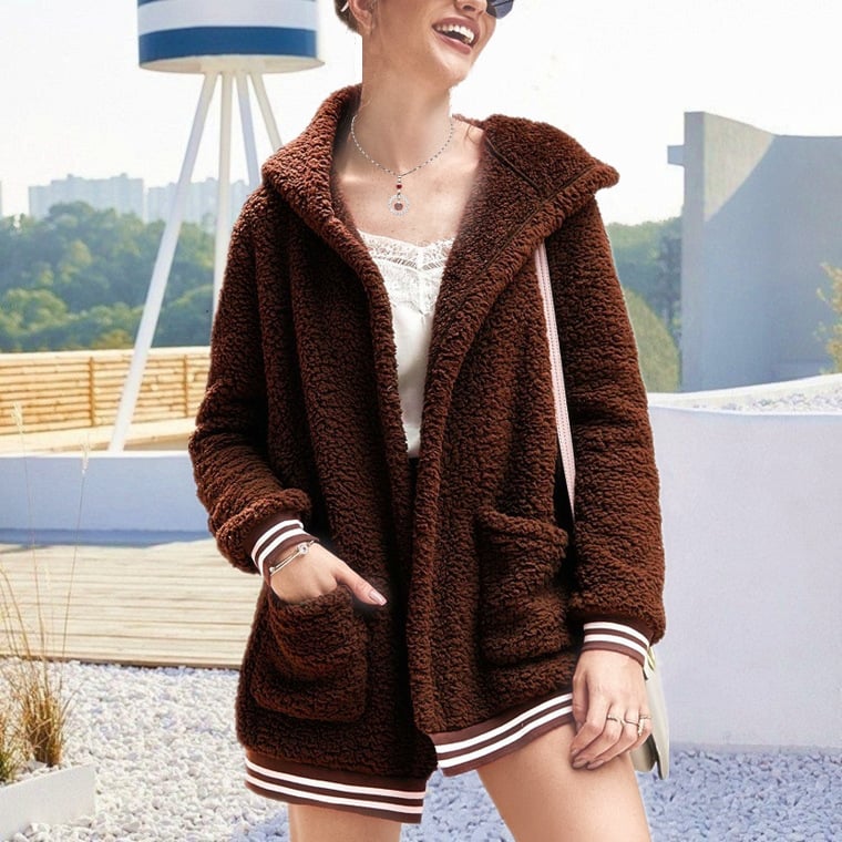 Women's Oversized Hooded Soft Sherpa Fleece Warm Sports Coats