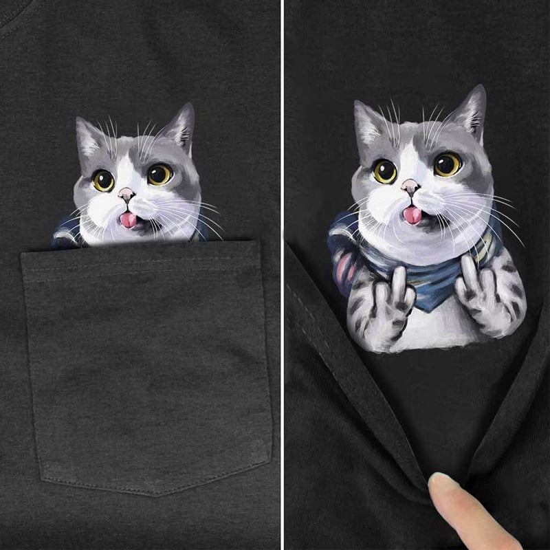 😾🖕Pocket Middle Finger Cat T-Shirt(Buy 2 Free Shipping)