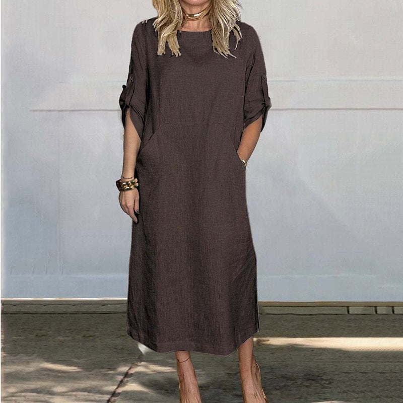 👗Women's solid color cotton and linen loose loose dresses🌟