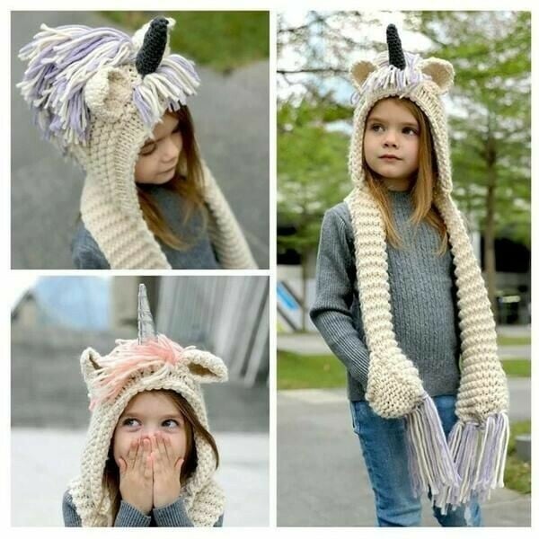 KNITTED UNICORN HATS WITH SCARF SET WINTER WINDPROOF