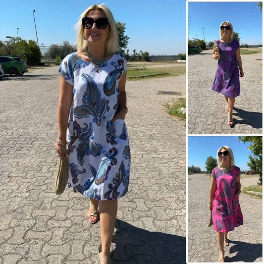 🔥2024 NEW🔥Woman's Printed Linen-Cotton Dress