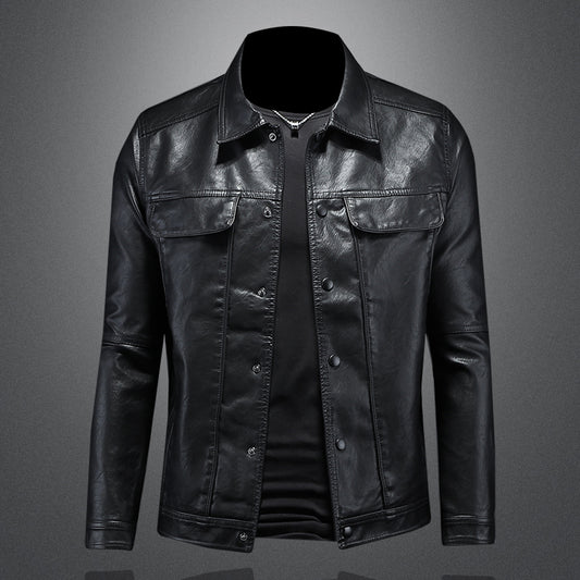 New autumn and winter men's lapel motorcycle leather jacket slim fit trendy men