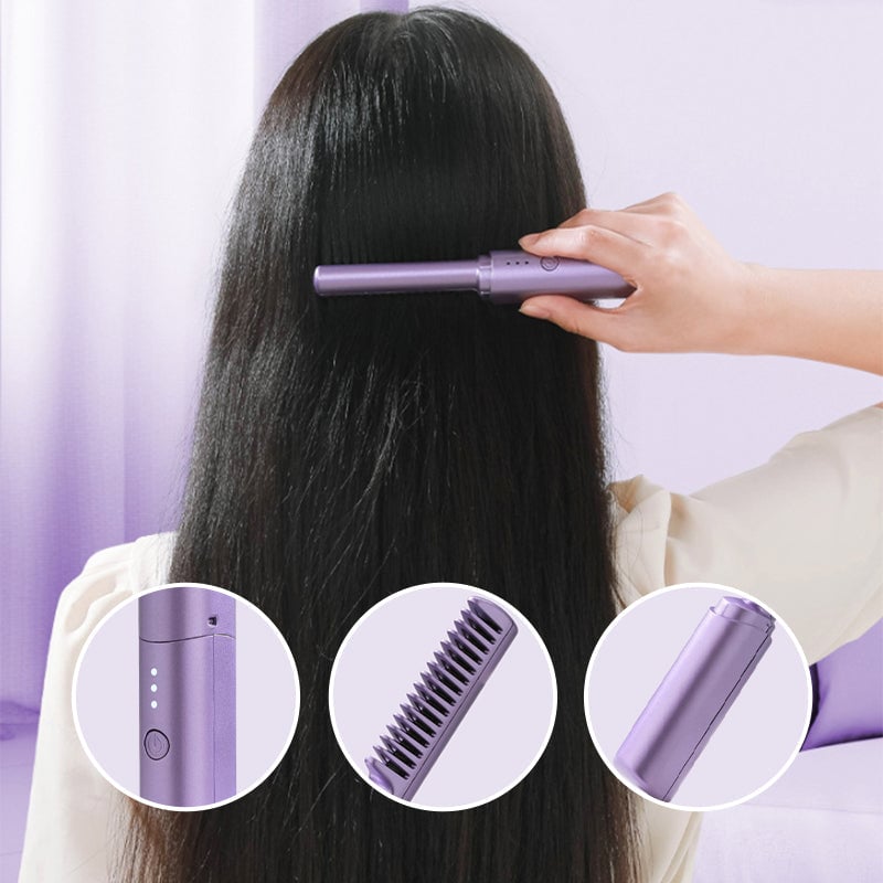 2 In 1 Portable Cordless Hair Straightener Brush Comb - Fast Heating Negative Ion Hair Care