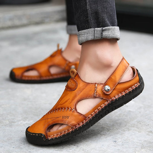 Last day 49% OFF💥Large Size Soft Leather Men's Breathable Outdoor Sandals