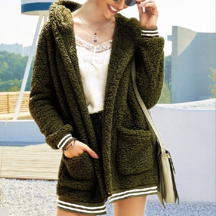 Women's Oversized Hooded Soft Sherpa Fleece Warm Sports Coats