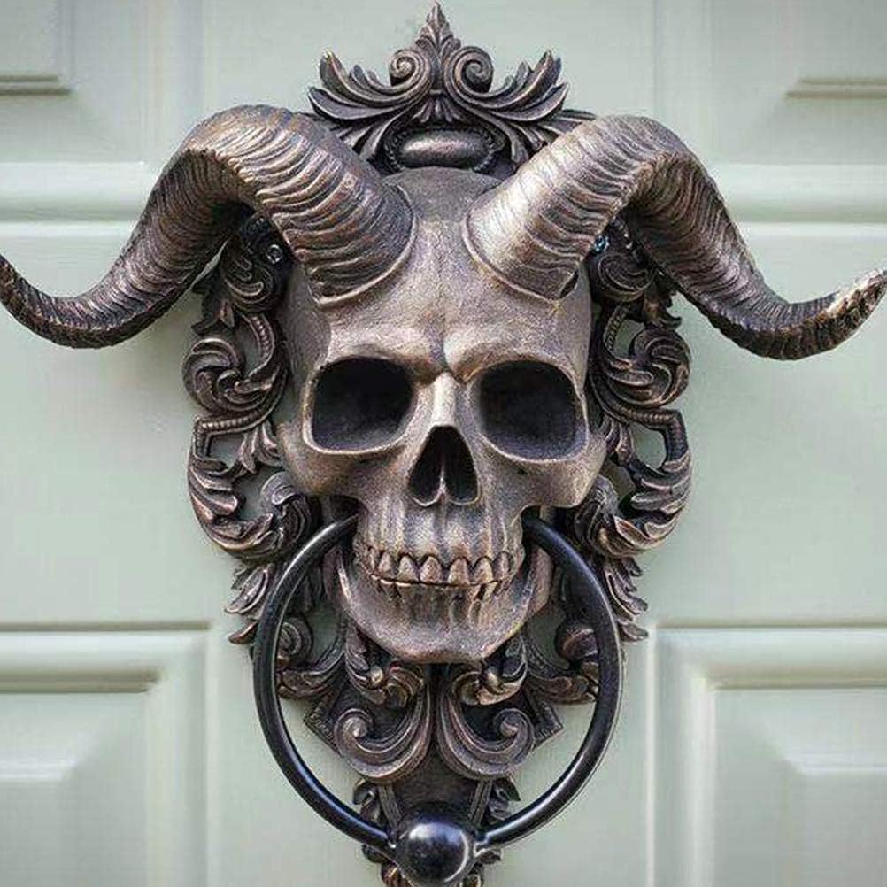 ☠️😈Horned Skull Statues Hanging Door Knocker