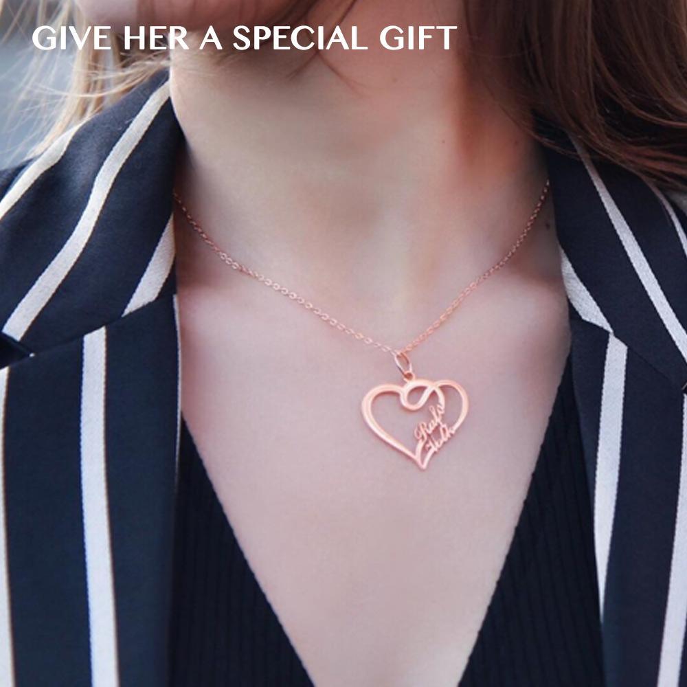 Overlapping Heart Two Name Necklace Nameplates Necklace For Her