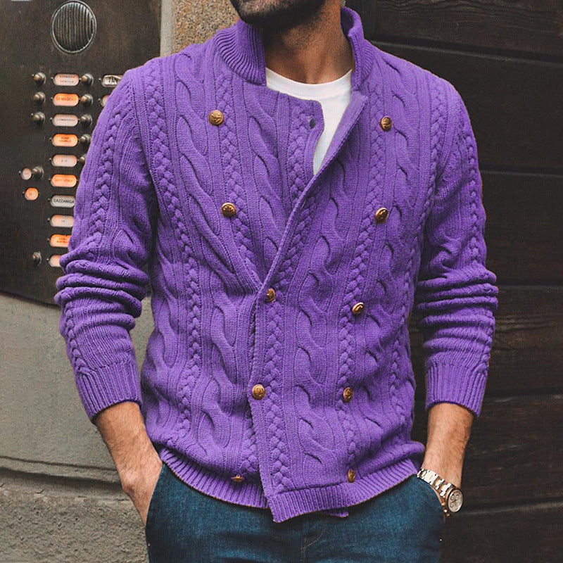 Men's Vintage Cashmere Cable Knitted Double Breasted Cardigan