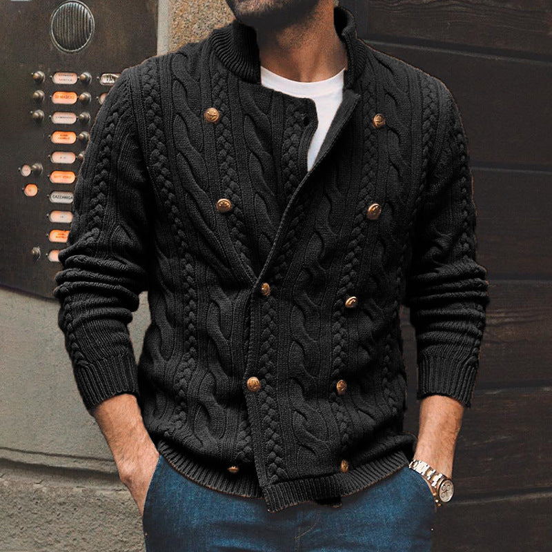 Men's Vintage Cashmere Cable Knitted Double Breasted Cardigan