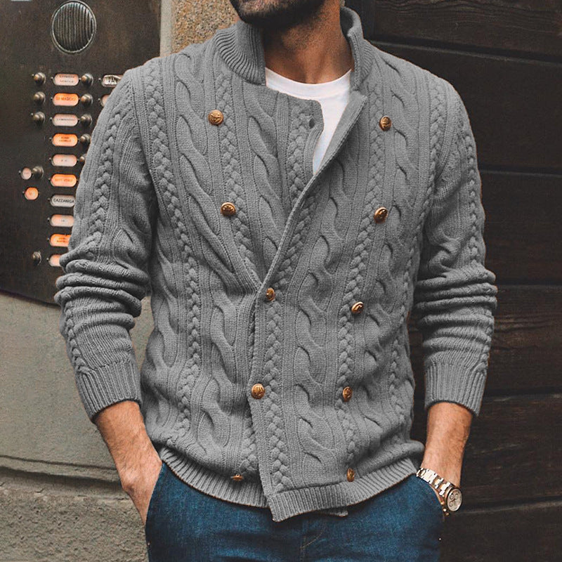 Men's Vintage Cashmere Cable Knitted Double Breasted Cardigan