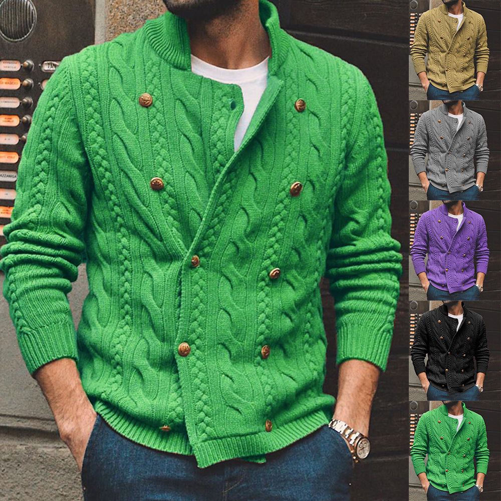 Men's Vintage Cashmere Cable Knitted Double Breasted Cardigan