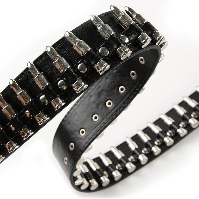 Bullet applique buckle PU leather belt