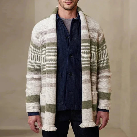 Men's Vintage Stripes Shawl Collar Cashmere Knitted Cardigan