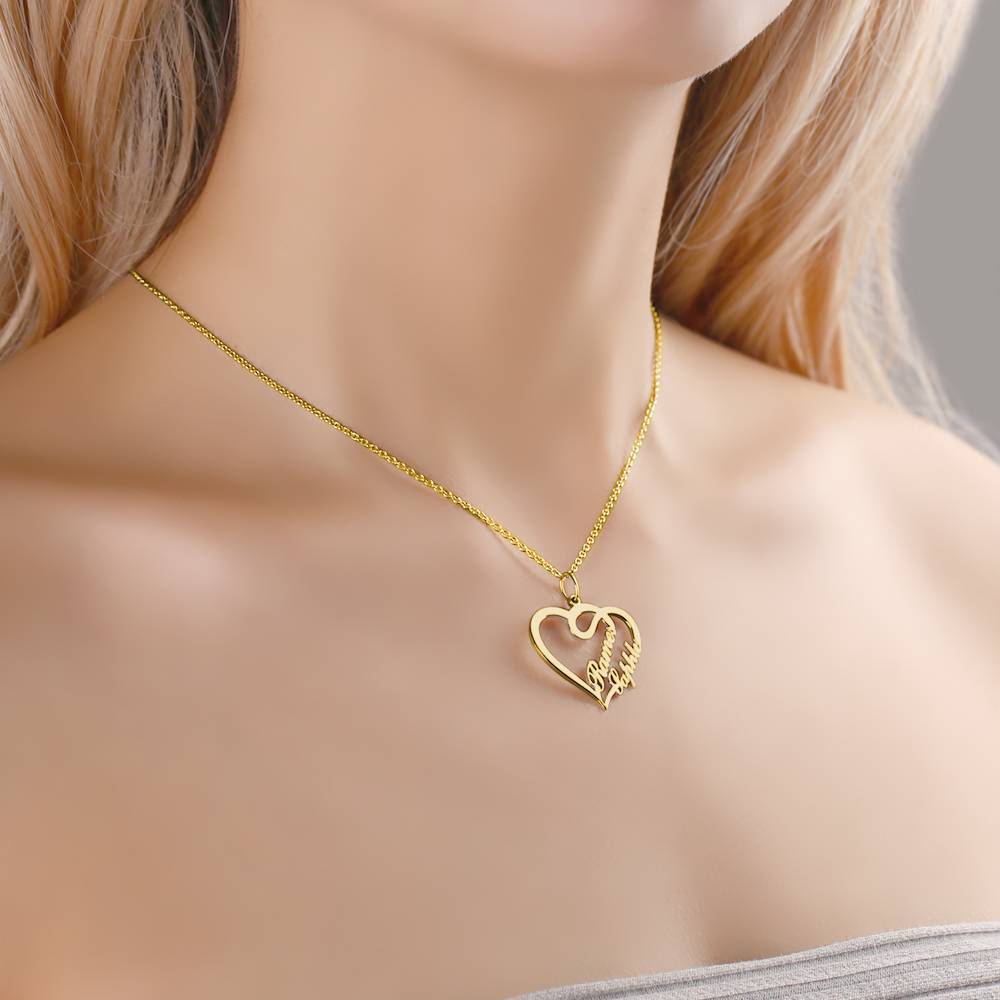 Overlapping Heart Two Name Necklace Nameplates Necklace For Her