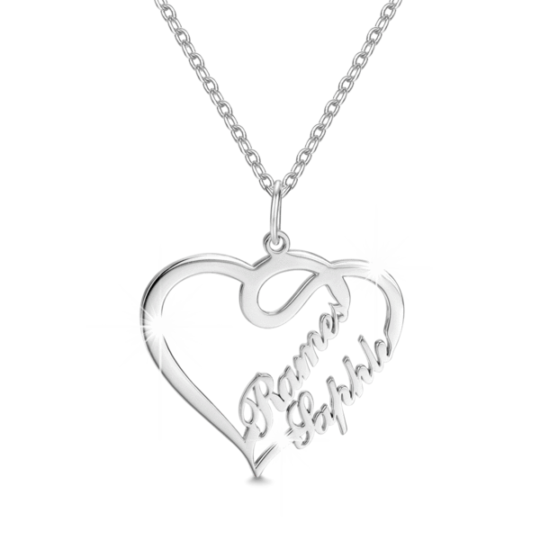 Overlapping Heart Two Name Necklace Nameplates Necklace For Her