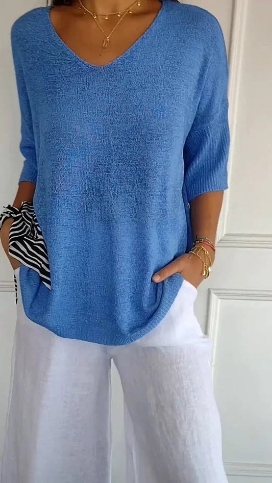 Solid Color Knitted V-neck