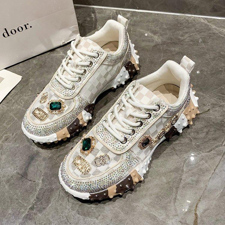 Flat mesh rhinestone sneakers