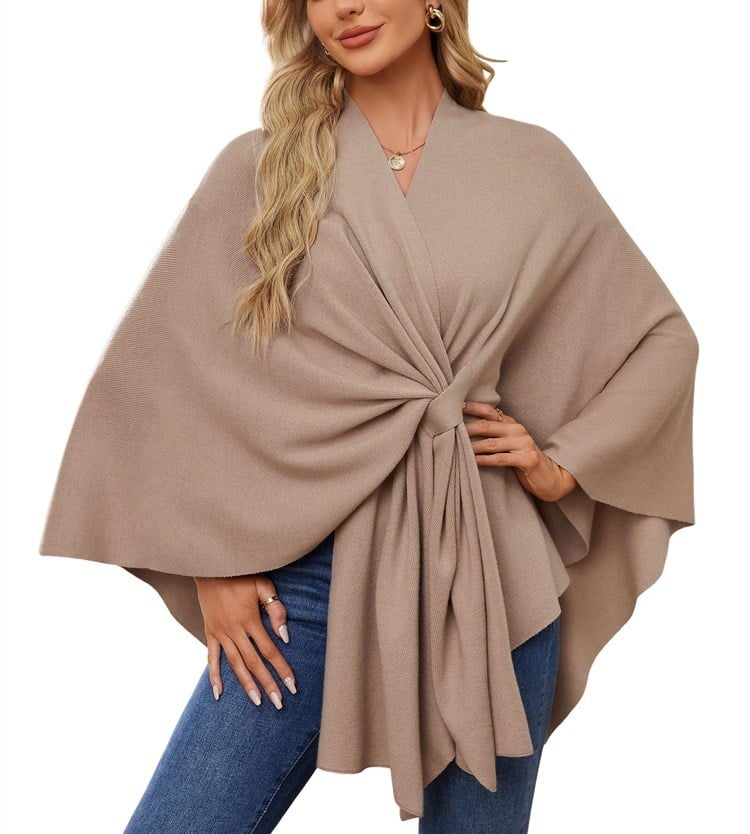 Elegant Shawl Wraps Soft Open Front Poncho Sweater