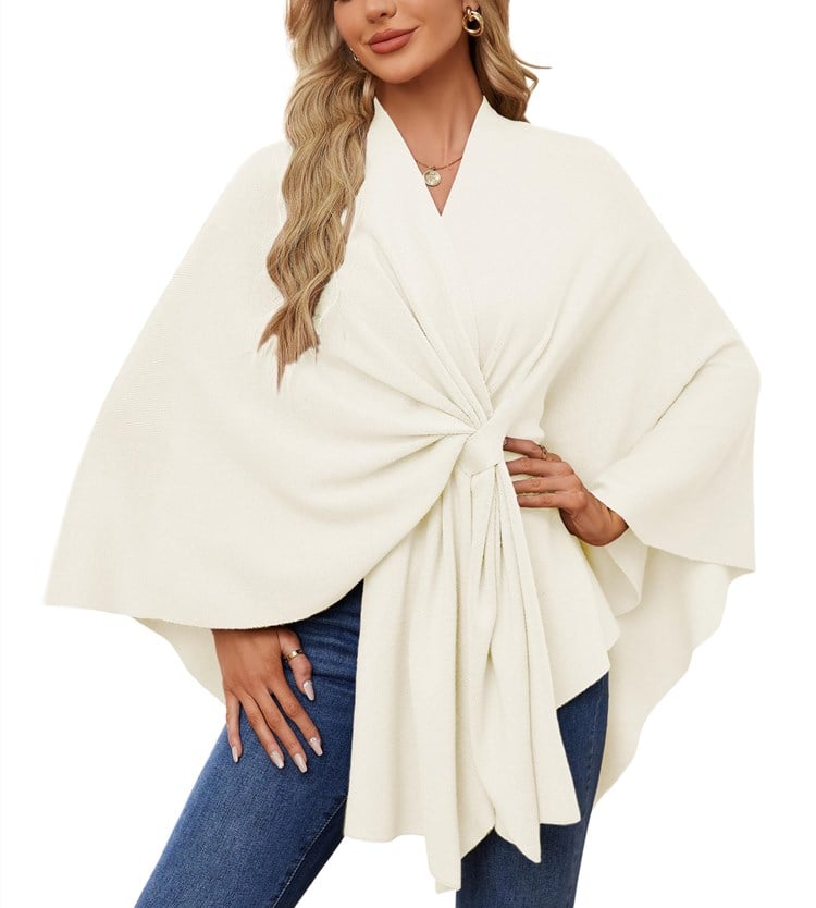 Elegant Shawl Wraps Soft Open Front Poncho Sweater