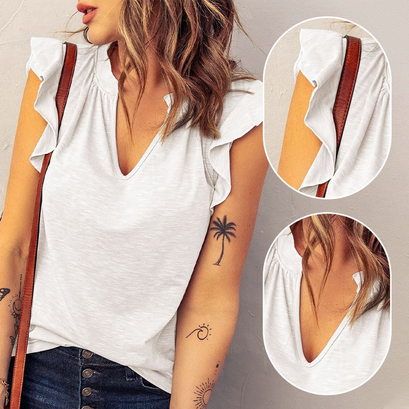 🔥Women's Deep V-Neck Ruffle Sleeve T-Shirt