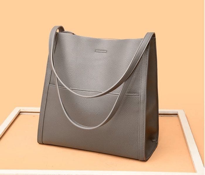 Solid color genuine leather shoulder bag