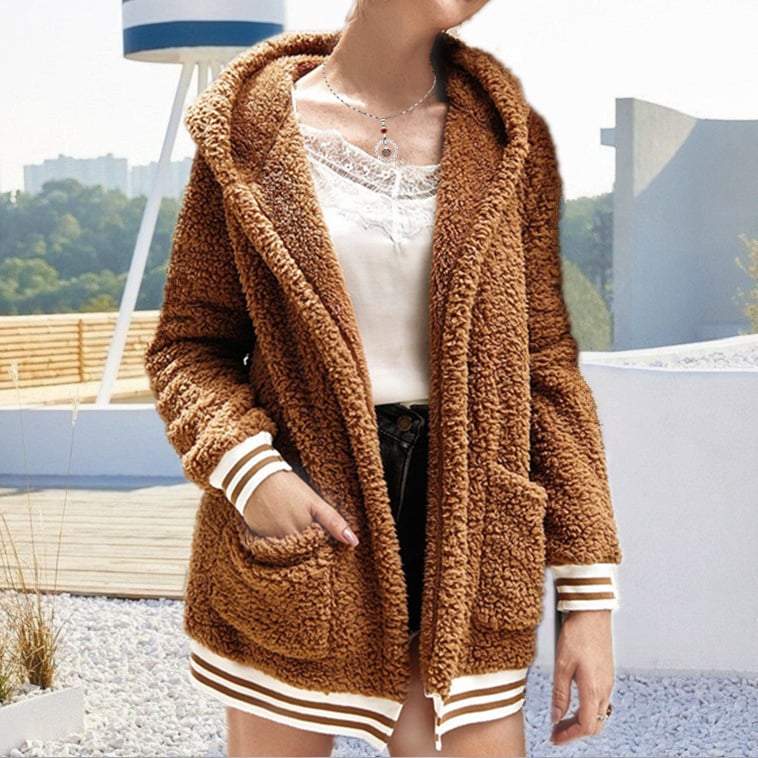 Women's Oversized Hooded Soft Sherpa Fleece Warm Sports Coats