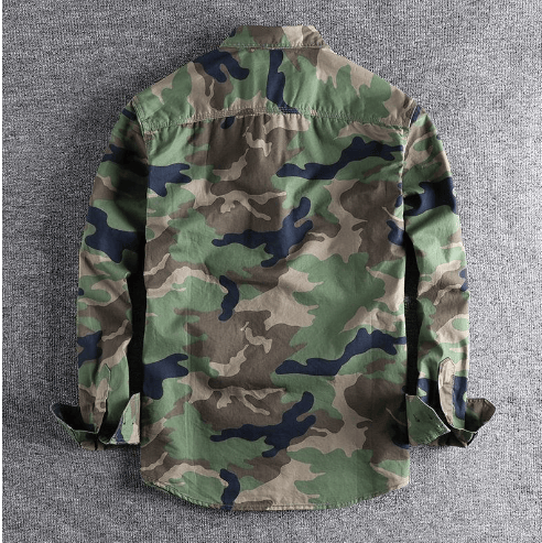 Men Camouflage Cargo American Style  Long Sleeve Shirts