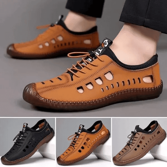 [39-44]Men Casual Hollow Out Breathable Non-slip Leather Sandals