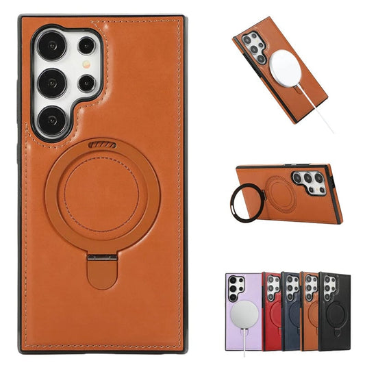 Leatherette phone case with magnetic folding stand for Samsung