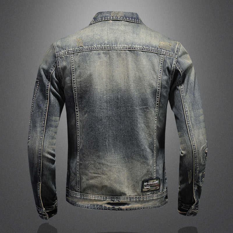 Heavy Industry Hole Patch Men's Denim Jacket Top Vintage Coat