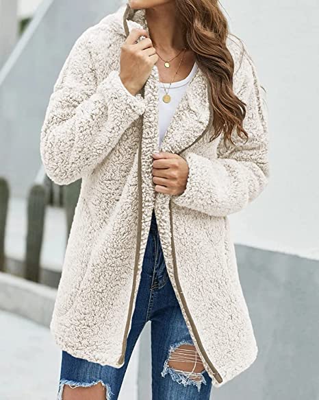 Women's oversized hooded fluffy fleece coat